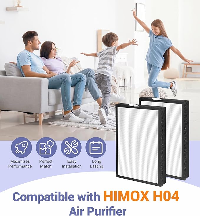 2 Pack H04 Replacement Filter Compatible with HIMOX H04 Air Purifier, 4-Stage Filtration H13 HEPA and Activated carbon Filters
