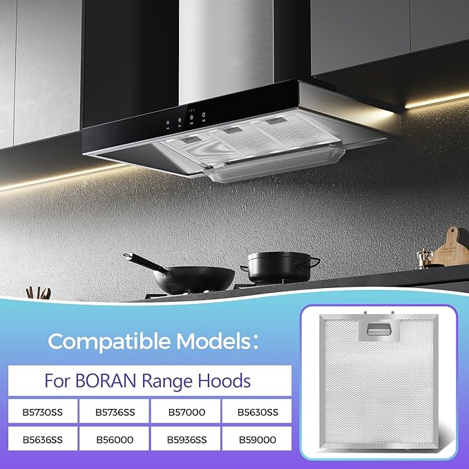 2 Pack-S97018029 Range Hood Filter Replacement, Upgraded Stainless steel frame and Locking clips,5-Layer Aluminum Mesh Hood Vent Grease Filter for Broan B5 Series, Alternative 1932913, 9"x10.25"x0.35"
