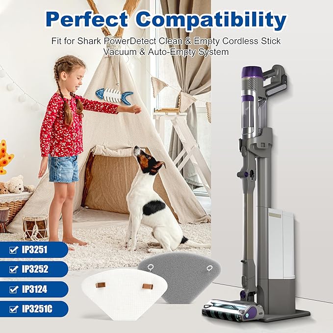 4 Pack IP3251 IP3252 IP3124 Auto Empty Dock Pre Motor Exhaust Foam Felt Filter Assemblies compatible with Shark Cordless PowerDetect Clean Empty Lightweight Stick Vacuum Auto Empty System, XAFFIP3251