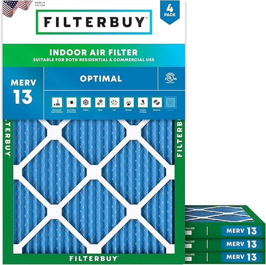 Filterbuy 18x21x1 Air Filter MERV 13 (MPR 1900) Health Defense Replacement (4-Pack), Electrostatic Pleated HVAC AC Furnace Filters, Made in USA (Actual Size: 18.00 x 21.00 x 0.75)