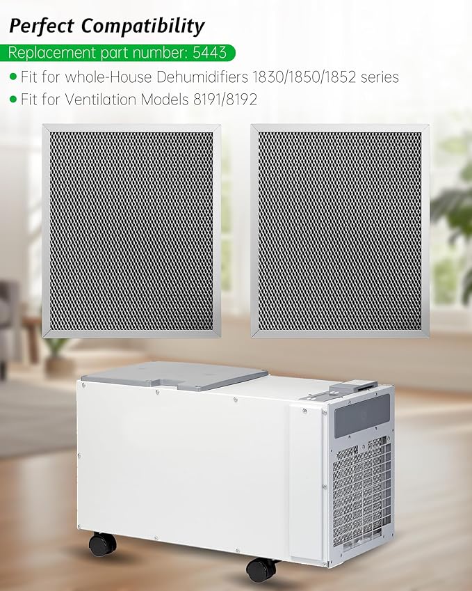 2PCS 5443 Dehumidifier Filter Fit for Whole-House Dehumidifiers Models 1830 1850 1852 and Ventilation Models 8191 8192 Replacement MERV 8 Filter 10"x12"x1"