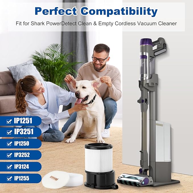 8 Pcs IP1251 IP3251 Filter Replacement Compatible with Shark Cordless PowerDetect Clean and Empty Lightweight Stick Vacuum, 1 Post-Motor Filter, 3 Pre-Motor Filter sets, 1 Cleaning Brush