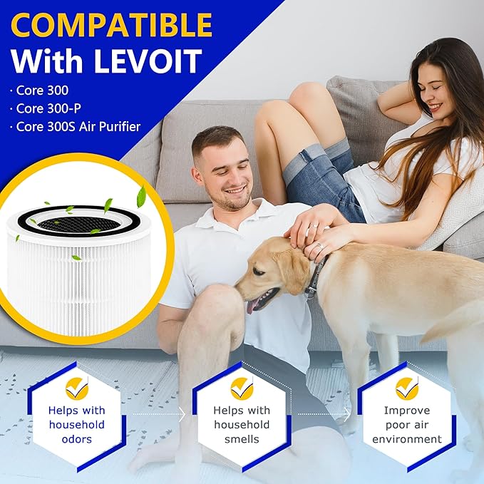 Core 300 Replacement Filter for Levoit Air Purifier Core 300-rf Core 300s, 3-in-1 Pre, H13 True HEPA, Activated Carbon Filtration System, Pack of 2