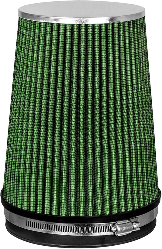 Mortar Aftermarket Auto Air Filter – 6 In Flange ID Car Enthusiast Class Universal Cold Air Intake Gulps in More Air for More Engine Power & Passionate Induction Sound, Length 8 In, Green
