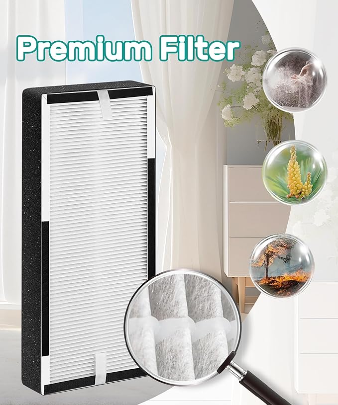 HP100 Filter Replacement Compatible with Hunter HP100 HT100 Air Purifier, H-HF100-VP H-PF100 30617 30601, 1 Efficient Filter + 4 Carbon Pre-Filters, Part# H-HF100
