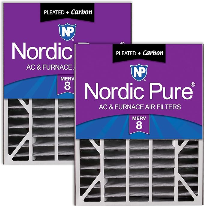 Nordic Pure 20x25x5 (19_3/4 x 24_1/4 x 4_7/8) Air Bear AC Filter Replacement MERV 8 Plus Carbon 2 Pack