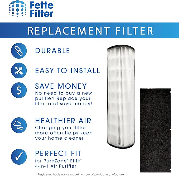 Fette Filter - PEAIRTWR Premium True Hepa 2-in-1 H13 Replacement Filters Compatible with Pure Enrichment PureZone Elite 4-in-1 Air Purifier PEAIRTWR includes 1 Replacement Filter.