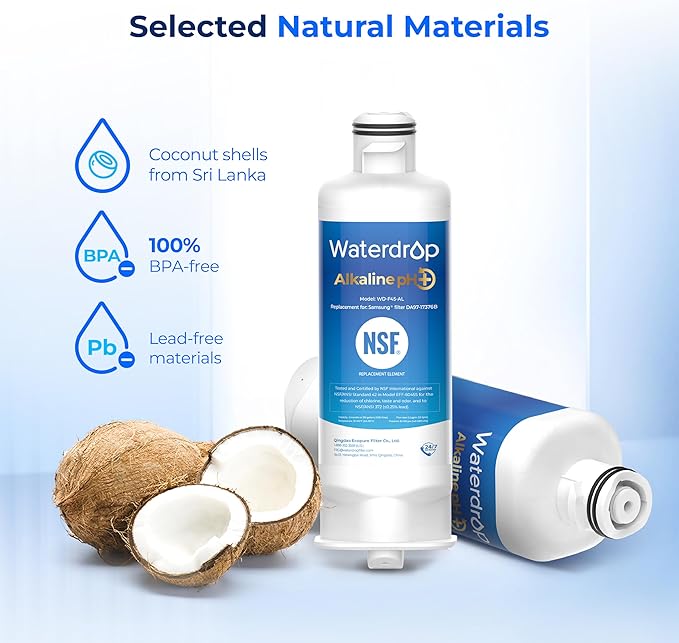 Waterdrop Alkaline DA97-17376B Water Filter, Enhances pH, Replacement for HAF-QIN/EXP, DA97-08006C, RF28R7201SR, RF28R7351SG, WD-F45-AL, 4 Filters