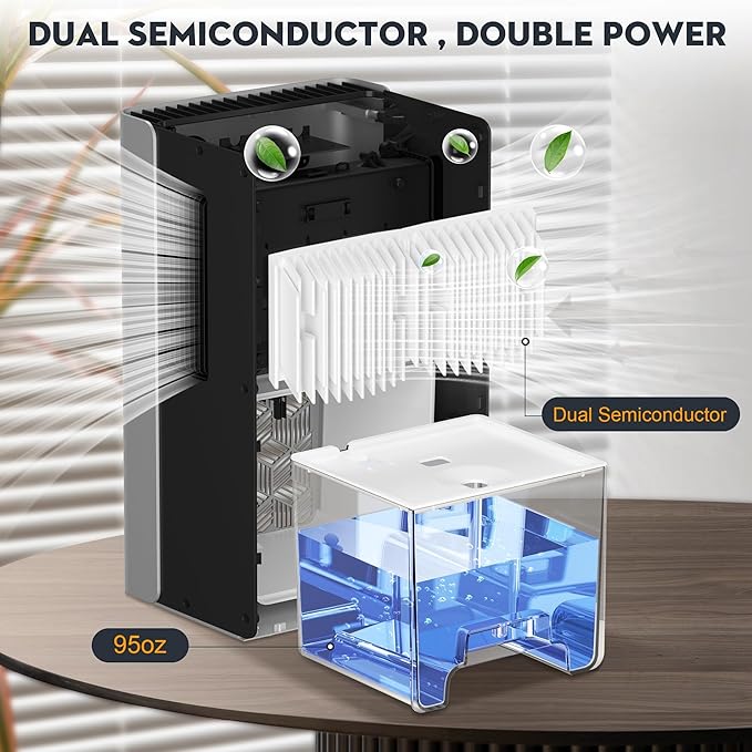 ToLife Dehumidifier for Home, 1000 sq.ft Dehumidifiers for Basement Bedroom Bathroom with 95 OZ Water Tank, Auto Shut Off 7 Colors LED Light, Silver