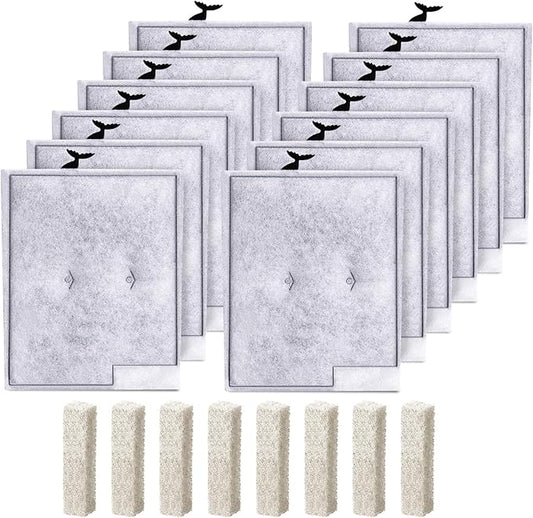 12pcs Large Filters Cartridges+8pcs Ammonia Reducer Filter Pads for Aqueon QuietFlow Power Size 20/30/50/75 & E Internal Power Size 40 & Canister Filter Size 200/300/400 & Zilla Large