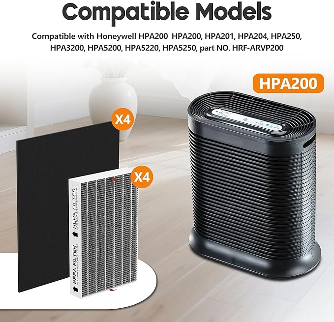 HPA200 Carbon Mixed Replacement Filter Compatible with Honeywell Air Purifi-er HPA200, HPA201, HPA202, HPA204, HPA250, HPA5200, 4 R Filter and 4 Activated Carbon Pre-Filter A, 4 Pack