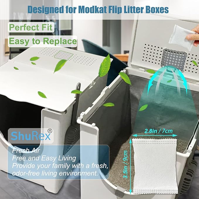 12 Pack Replacement Charcoal Filters for Modkat Flip Cat Litter Box, Activated Carbon Air Purifier Refills Compatible with Modkat Flip Cat Litter Box