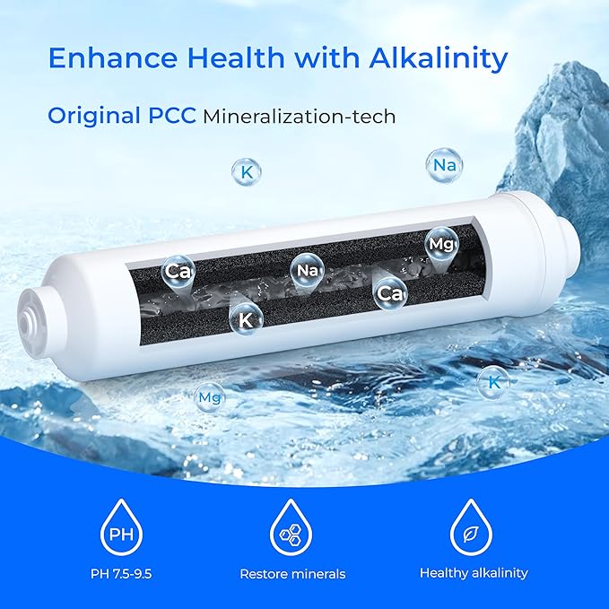 Waterdrop 𝐀𝐥𝐤𝐚𝐥𝐢𝐧𝐞 Water Filter WD-ALK35, Alkaline Filter for Reverse Osmosis System, pH Balance and Restore Minerals for RO Alkaline Filter, Under Sink Water Filter, 1/4" Quick Connect