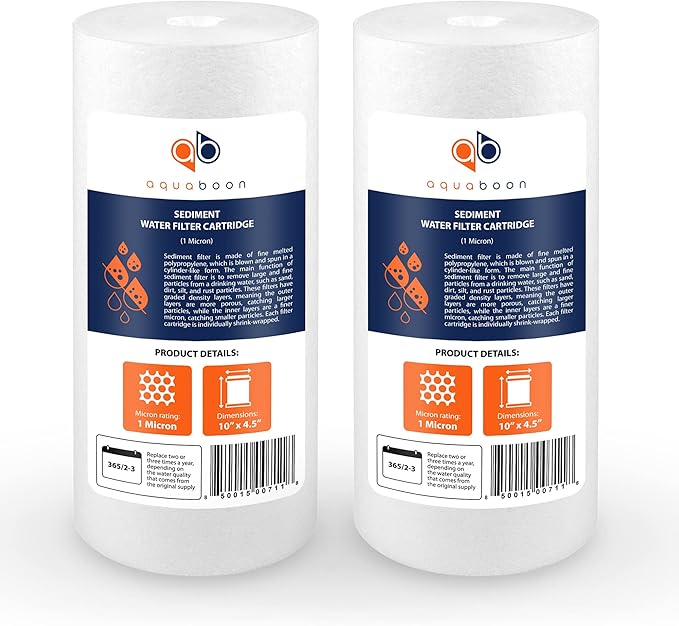 Aquaboon Whole House 1 Micron Water Filter 10 x 4.5 Against Sediment Water Filter Cartridge Replacement Compatible with DGD-5005, AP810, 2-Pack