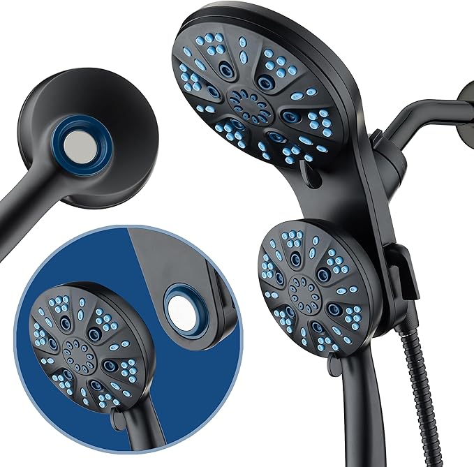 AquaCare Magneton High-Pressure 48-mode Luxury 3-way Combo System with Magnetic Guidance Docking, Giant Rain & Handheld Shower Head, Hygienic Jets and 6 ft. Stainless Steel Hose, Matte Black Finish