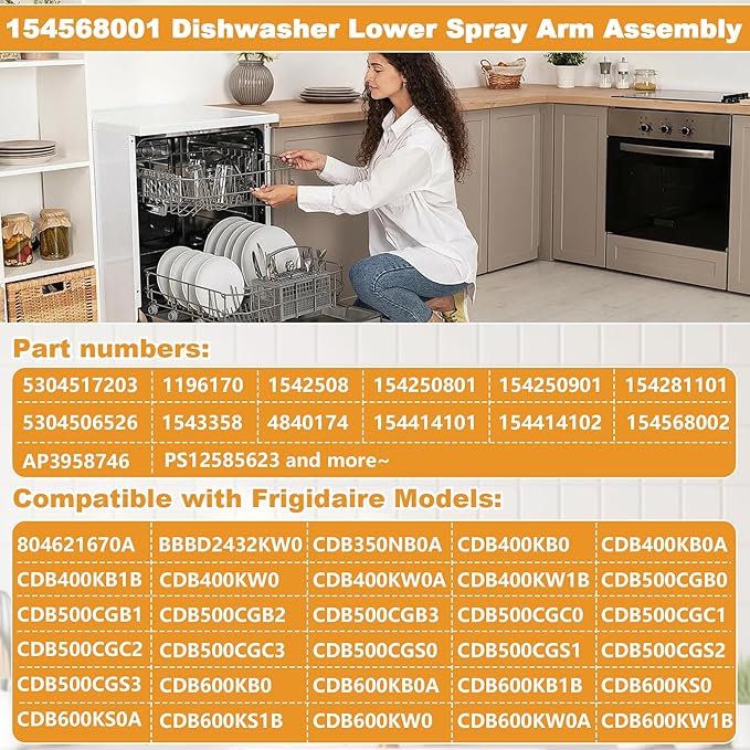 154568001 Dishwasher Lower Spray Arm Kit Includes 5304518968 Support & 5304506518 Filter Replacement for Frigidaire Kenmore Dishwasher Replaces 154414101 154250901 154568002 AP3958746 PS1524955