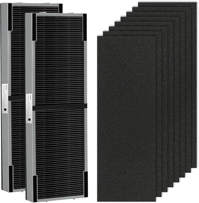 APPLIANCEMATES FLT4825 Filter B Smoke Clear HEPA Replacement for Germ Guardian AC4825 AC4300 AC4800 AC4900 AC4850,2 True HEPA Filters & 8 Activated Carbon Pre-Filters,FLT4825SM,Gray