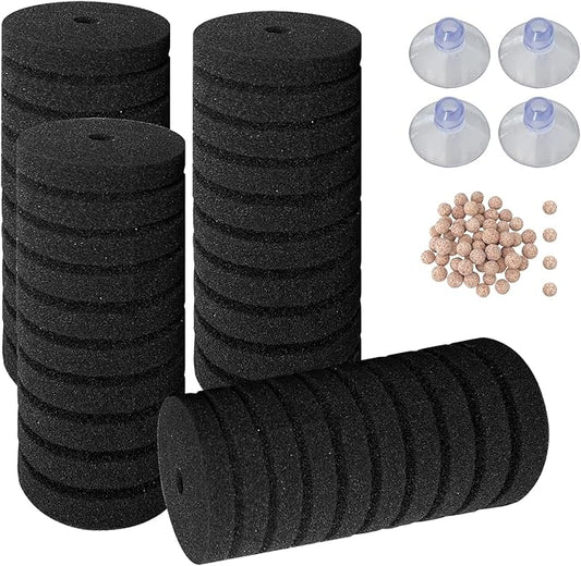4pcs Filter sponges for Fish Tank Sponge Filter, Ultra Silent Filter for Impurities with Biofilter Media Balls and 4pcs Large Suction Cups for Aquariums