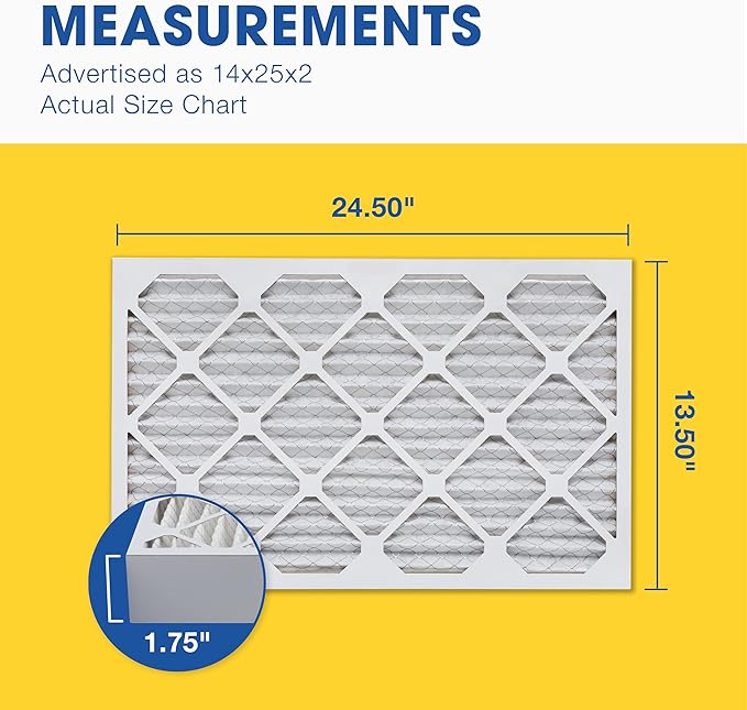 Aerostar 14x25x2 MERV 13 Pleated Air Filter, AC Furnace Air Filter, 4 Pack (Actual Size: 13 1/2" x 24 1/2" x 1 3/4")