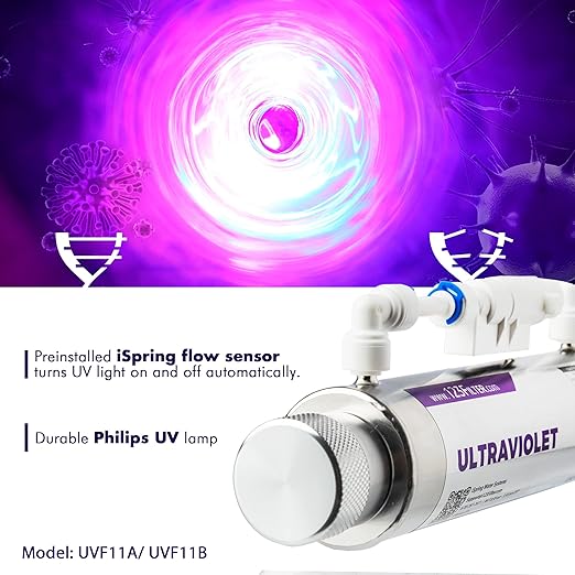 iSpring UVF11A UV Ultraviolet Light Water Filter with Smart Flow Control Switch 11W, 110V, 10-INCH