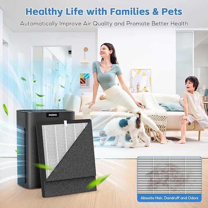 2-pack KJ190L HEPA Filter Replacement Compatible with MOOOKA KJ190L Air Purifier For Home Large Room, 3-stage Filtration, 2* H13 HEPA Filters +4* Washable PreFilters Pet Air Purifier Filters