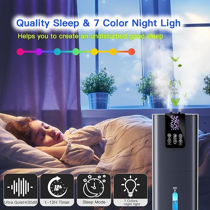 Smart Humidifiers Large Room Bedroom Home, 2.11Gal(8L) Quiet Top Fill Cool Mist Humidifier, Smart App & Remote Control, 3 Speed Humidifier with 360° Nozzle, Humidity Setting for Baby Office(Blue)