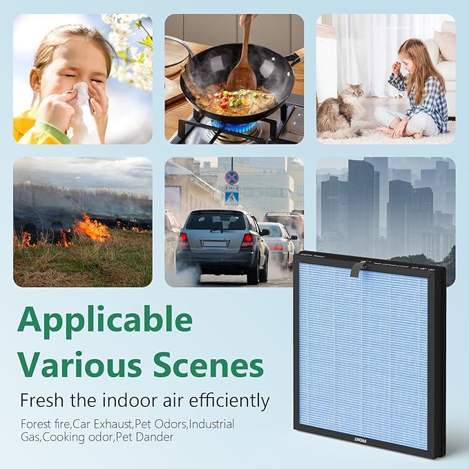 HAP603 H13 True HEPA Replacement Filter Compatible with ECOSELF HAP603 Air Cleaner Purifier, 3-in-1 Filter of HEPA and Activated Carbon Filters, 4 Packs, Blue