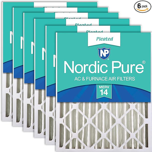 Nordic Pure 16x25x4 (15_1/2 x 24_1/2 x 3_5/8) Pleated MERV 14 Air Filters 6 Pack