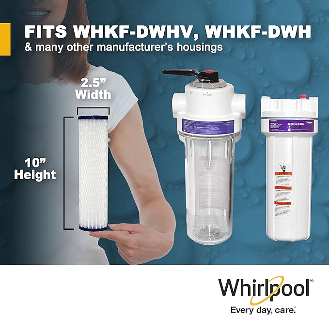 Whirlpool 2.5"x10" Sediment Water Filter Replacement Cartridge WHKF_WHPL, NSF Certified 30-Micron Rating Protects Home Appliances, Fits Whole House Filtration Housings WHKF-DWHV and WHKF-DWH, 2-Pack