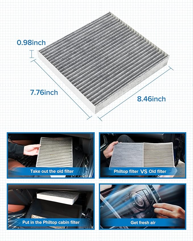 PHILTOP Cabin Air Filter, Replacement for ACF022 (CF11671) CX7, RAM1500, 2500, 3500, 4500, 5500, Premium Cabin Filter with Activated Carbon Filter Up Dust Pollen Odor
