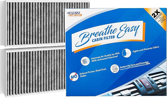 Spearhead Odor Defense Breathe Easy AC & Heater Cabin Filter, Fits 2 Series, i3, i3S, X1, X2, 16-24 Mini Cooper/Clubman, 17-24 Countryman Like OEM, Up to 25% Longer Lasting w/Activated Carbon (BE-554)