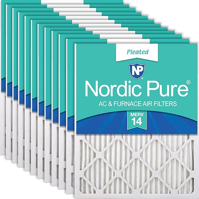 Nordic Pure 20x20x1 (19 1/2 x 19 1/2 x 3/4) Pleated MERV 14 Air Filters 12 Pack