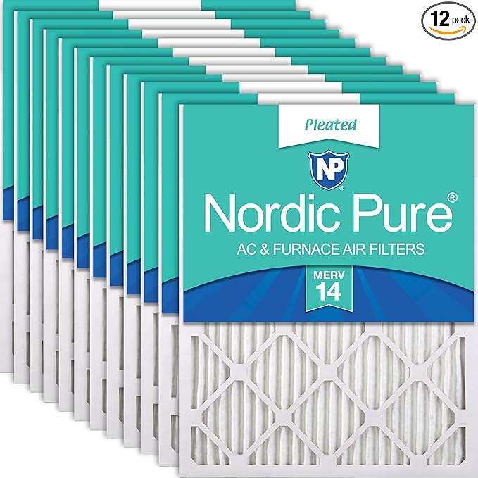 Nordic Pure 18x20x1 (17 1/2 x 19 1/2 x 3/4) Pleated MERV 14 Air Filters 12 Pack