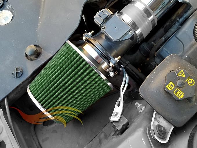 GREEN 3.5" 89 mm Inlet Narrow Cold Air Cone Replacement Performance Washable Clamp-On Dry Air Filter
