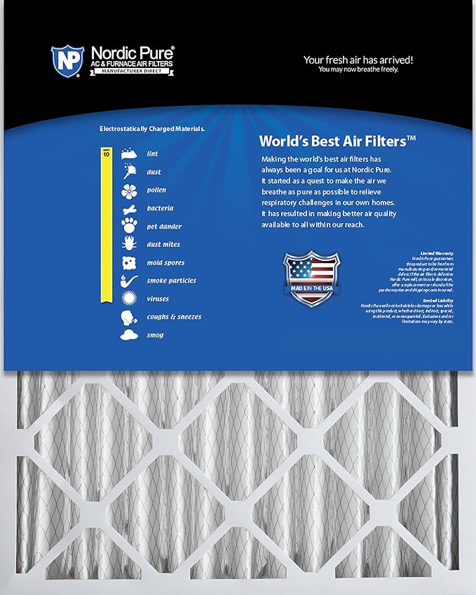 Nordic Pure 16x25x4 (15_1/2 x 24_1/2 x 3_5/8) Pleated MERV 10 Air Filter 1 Pack