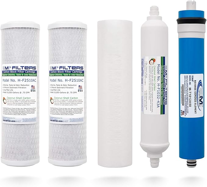 APPLIED MEMBRANES Reverse Osmosis Membrane and Filter Replacement, 5-Piece Set for 5-Stage Water Filtration Systems