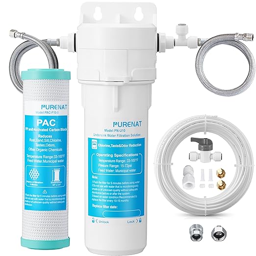 Under Sink Water Filter System - Under Counter Water Filter for Kitchen Faucet,Refrigerator and Ice Maker,10" Replacement Filter(Lower Cost),Highly Effective Reduces Rust,Sand,Chlorine,Bad Taste&Odor