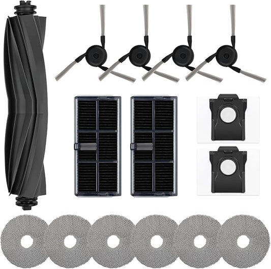 15 PCS Accessories Replacement Parts Compatible with Dreame X40 Ultra/ L40 Ultra X40 Master MOVA P10/P50 Pro Ultra Robot Vacuum Cleaner, 1 Main Brush, 4 Side Brushes, 2 Filters, 2 Dust Bags 6 Mop Pads