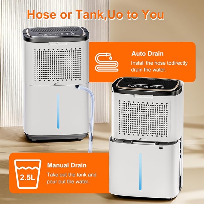 55 Pint/Day Dehumidifier- 5200 Sq. Ft. Large Dehumidifiers with Hose for Large Basement Rooms - Dehu/Dry/Air Mode Smart - Humidity Control with Pump, Child Lock, LED Display, Timer