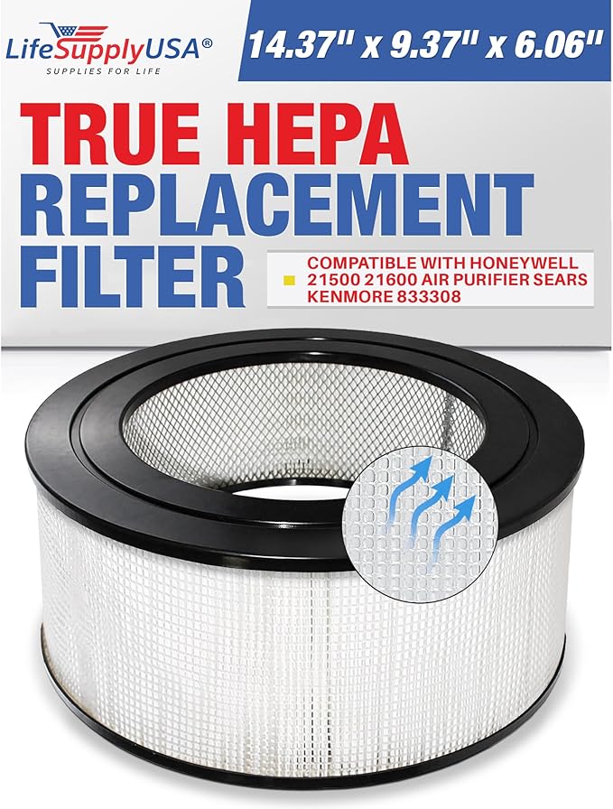 LifeSupplyUSA True HEPA Filter Replacement Compatible with Honeywell 21500 21600 Sears Kenmore 833308 Air Purifier