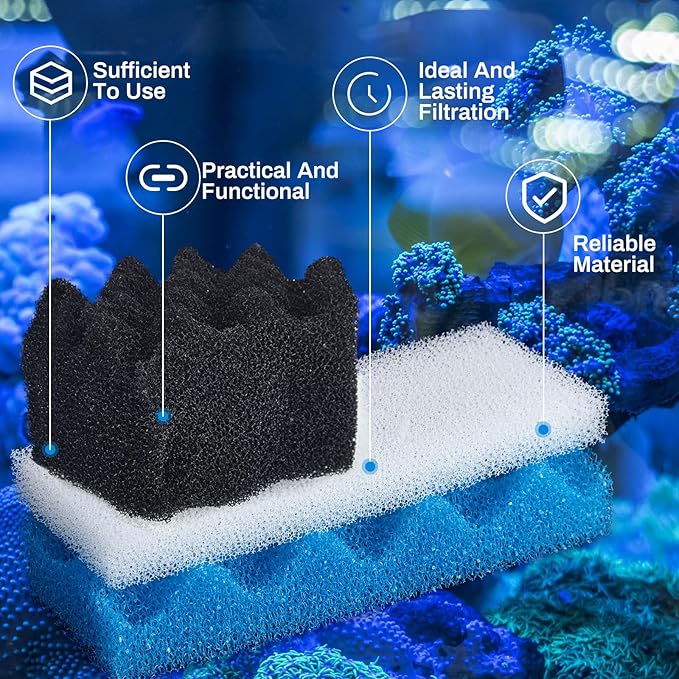 18 Pcs Compatible with 306/307 Bio Sponge Set Compatible with Aquarium Filters Including Blue White Black Bio Sponge for Replacement Filter Media Kit