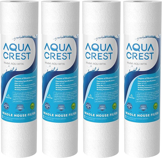 AQUA CREST AP110 Whole House Water Filter, Sediment Filter, 5 Micron, Replacement for 3M® Aqua-Pure AP110, Culligan® P5, APEC, GE FXUSC, Whirlpool®, Any 10" x 2.5" Home Water Filter, Pack of 4