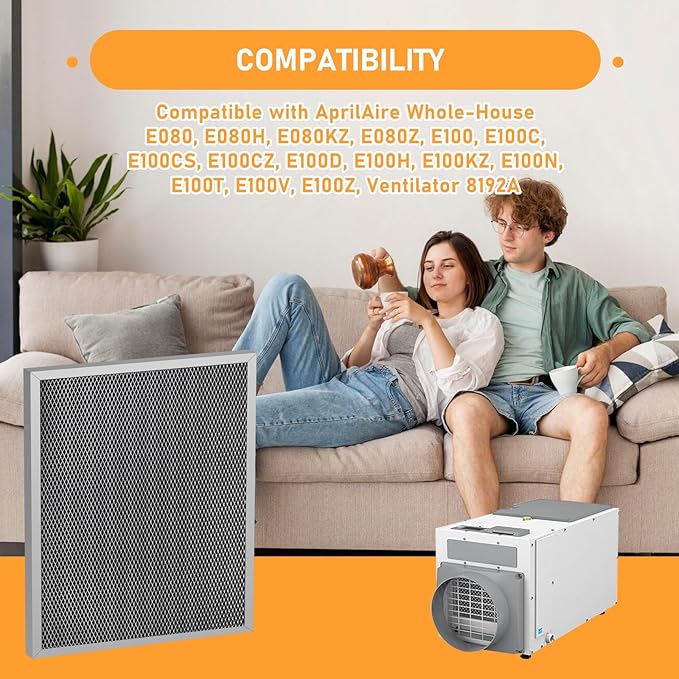 5881 Washable MERV 8 Dehumidifier Filter Replacement Compatible with AprilAire Whole-House Dehumidifiers E080, E100 and Dehumidifying Ventilator 8192A, 12″x13-1/2″x1″, 2 Pack