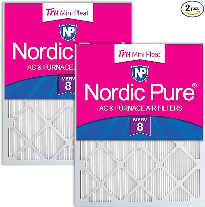 Nordic Pure 18x20x1 (Actual Size: 17 3/4 x 19 3/4 x 3/4) Tru Mini Pleat MERV 8 AC Furnace Air Filters - 2.5X More Media for Longer-Lasting, High-Efficiency Filtration - 2 Pack