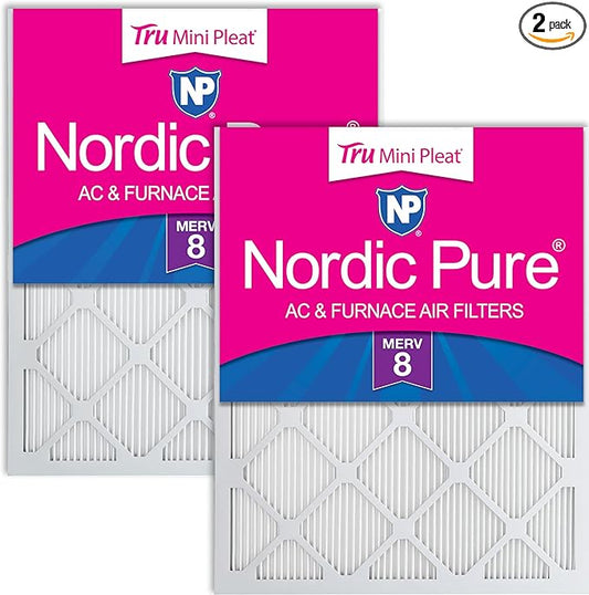 Nordic Pure 18x20x1 (Actual Size: 17 3/4 x 19 3/4 x 3/4) Tru Mini Pleat MERV 8 AC Furnace Air Filters - 2.5X More Media for Longer-Lasting, High-Efficiency Filtration - 2 Pack