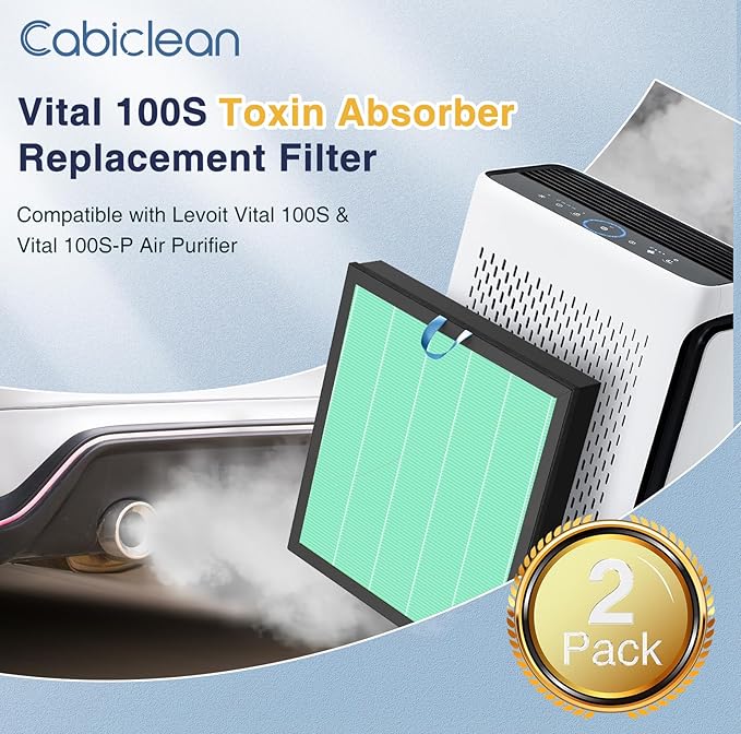 2 Pack Vital 100S Toxin Absorber Replacement Filter for LEVOIT Vital 100S & Vital 100S-P Air Purifier, 3-in-1 with Activated Carbon Filter, 100S-RF-TX, Green