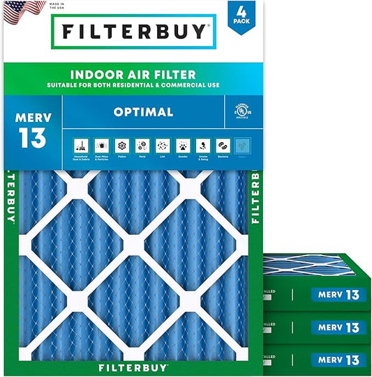 Filterbuy 14x20x2 Air Filter MERV 13 (MPR 1900) Health Defense Replacement (4-Pack), Electrostatic Pleated HVAC AC Furnace Filters, Made in USA (Actual Size: 13.50 x 19.50 x 1.75)