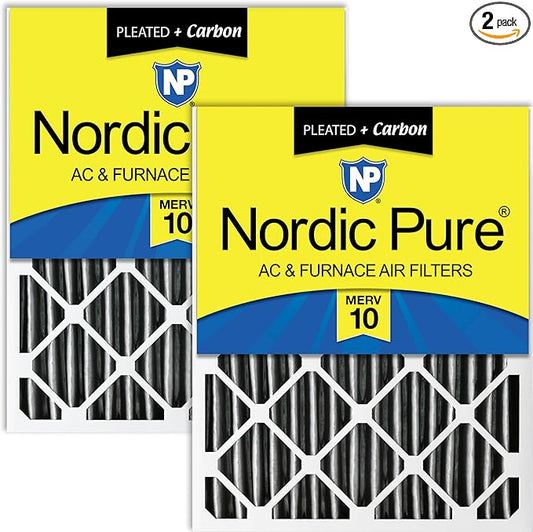 Nordic Pure 16x25x4 (15_1/2 x 24_1/2 x 3_5/8) Furnace Air Filters MERV 10 Pleated + Carbon 2 Pack