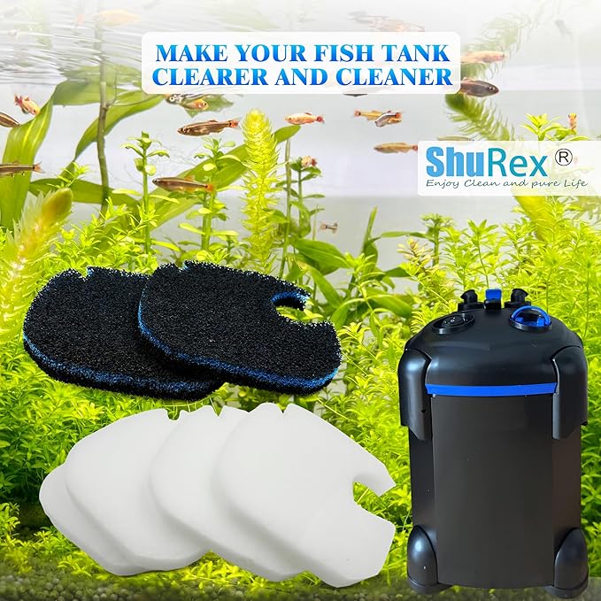 6 Pack Replacement Cotton White Floss and Activated Carbon Sponge Bio Filter Pads Refill for AMOSIJOY Aquarium Canister Filter, Compatible with PONDFORSE Canister Filter (Small for 172/225/265GPH)