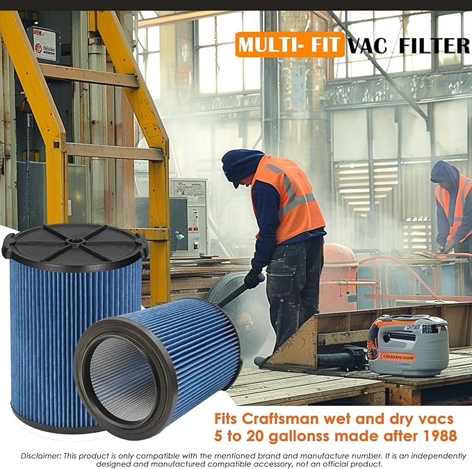Universal Filters Replaces CMXZVBE38776/ CMXZVBE38751 Craftsman Fine Dust Filter, Replaces # 9-38751, Fits 5-20 Gallon Shop Vacuums1988+, with Foam Sleeve -2 Pack